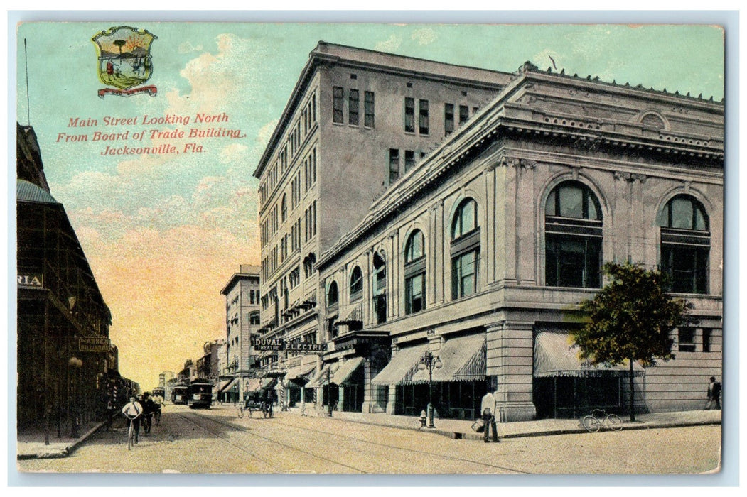 c1910 Main Street From Board Of Trade Building Jacksonville Florida FL Postcard