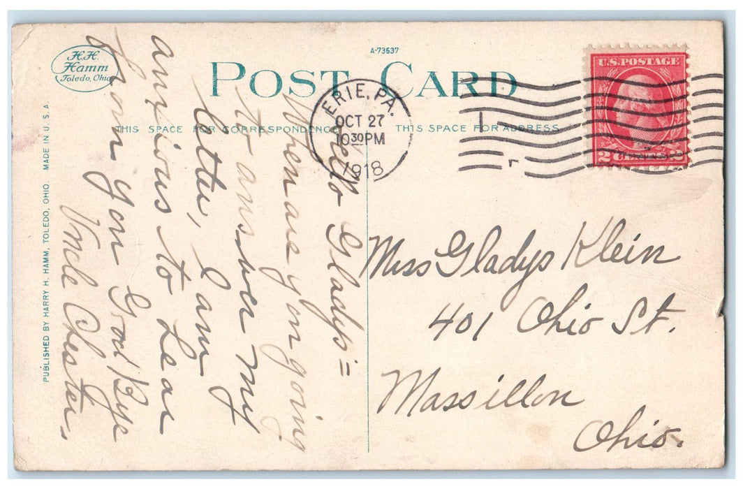 1918 Court House Exterior Roadside Erie Pennsylvania PA Posted Trees Postcard