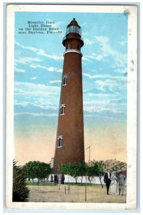 c1920's Mosquito Inlet Lighthouse On Halifax River Daytona Florida FL Postcard