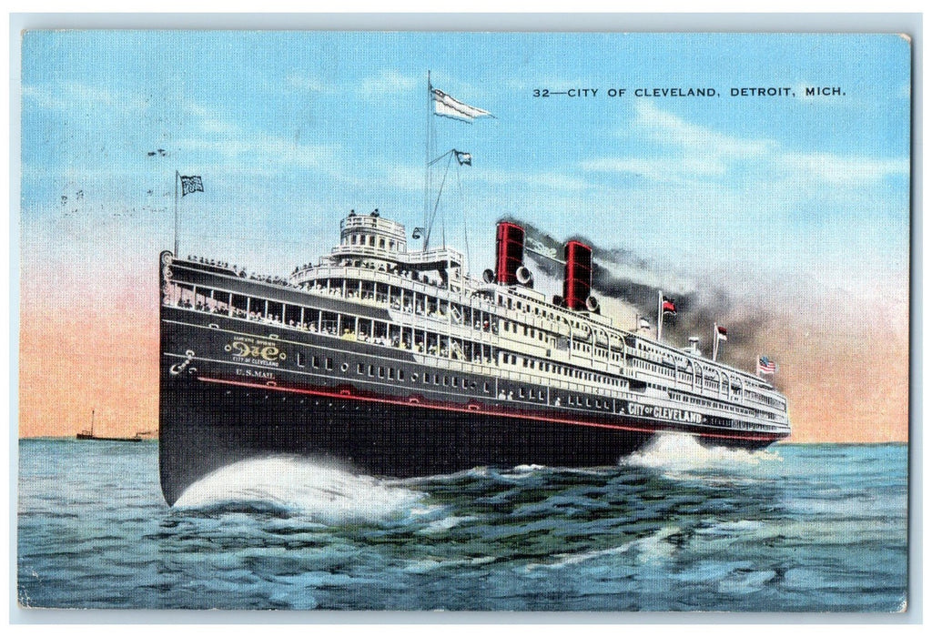 1945 City Of Cleveland Steamer Scene Detroit Michigan MI Posted Vintage Postcard