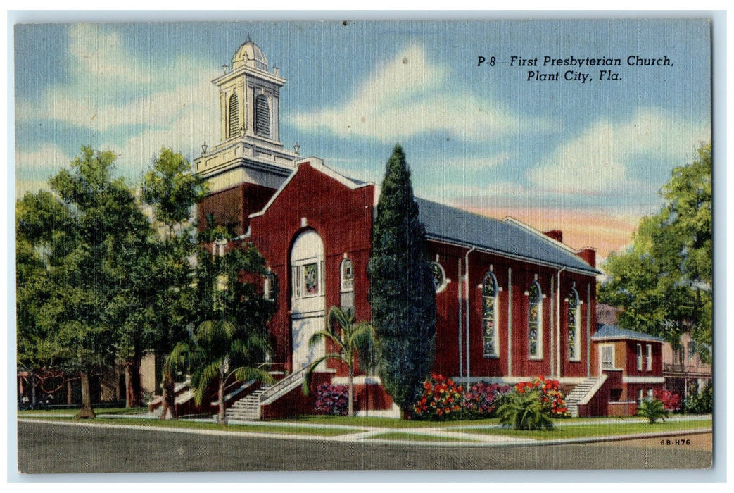 c1940 First Presbyterian Church Building Roadside Plant City Florida FL Postcard
