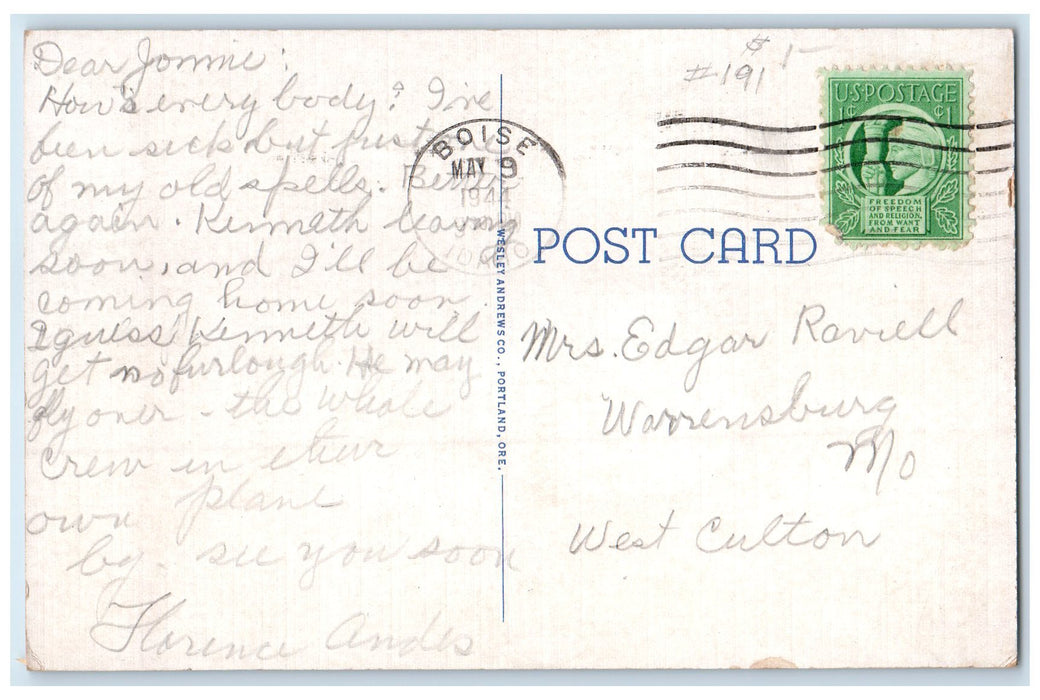 1944 Stanley Lake & Peaks Sawtooth Mountains Idaho ID Vintage Posted Postcard