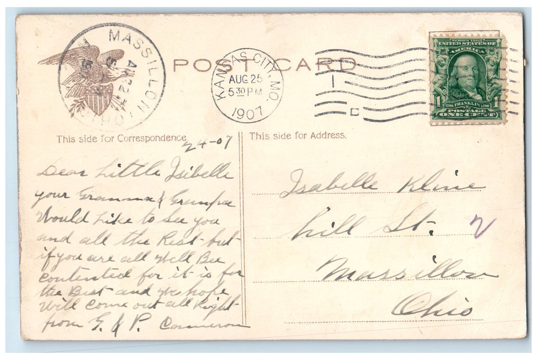 1907 Main Street South From 12th St. Kansas Missouri MO Posted Moon Postcard