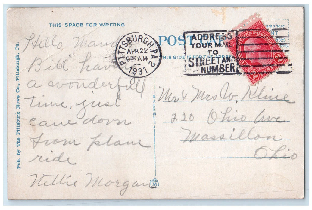 1931 University Of Pittsburgh Stadium Pittsburgh Pennsylvania PA Posted Postcard