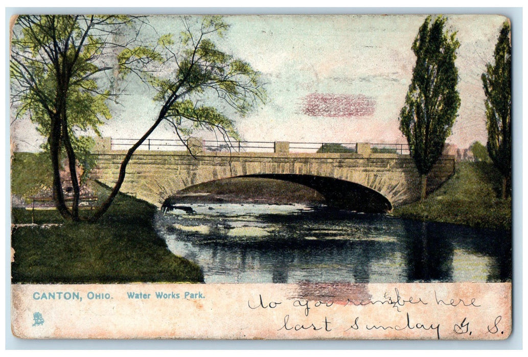 1907 Water Works Park Bridge River Scene Canton Ohio OH Posted Vintage Postcard