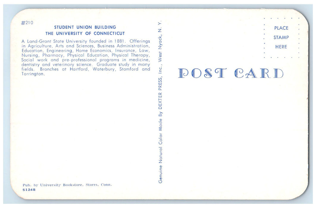 c1950 Land Grant State University Student Union Bldg. Of Connecticut CT Postcard