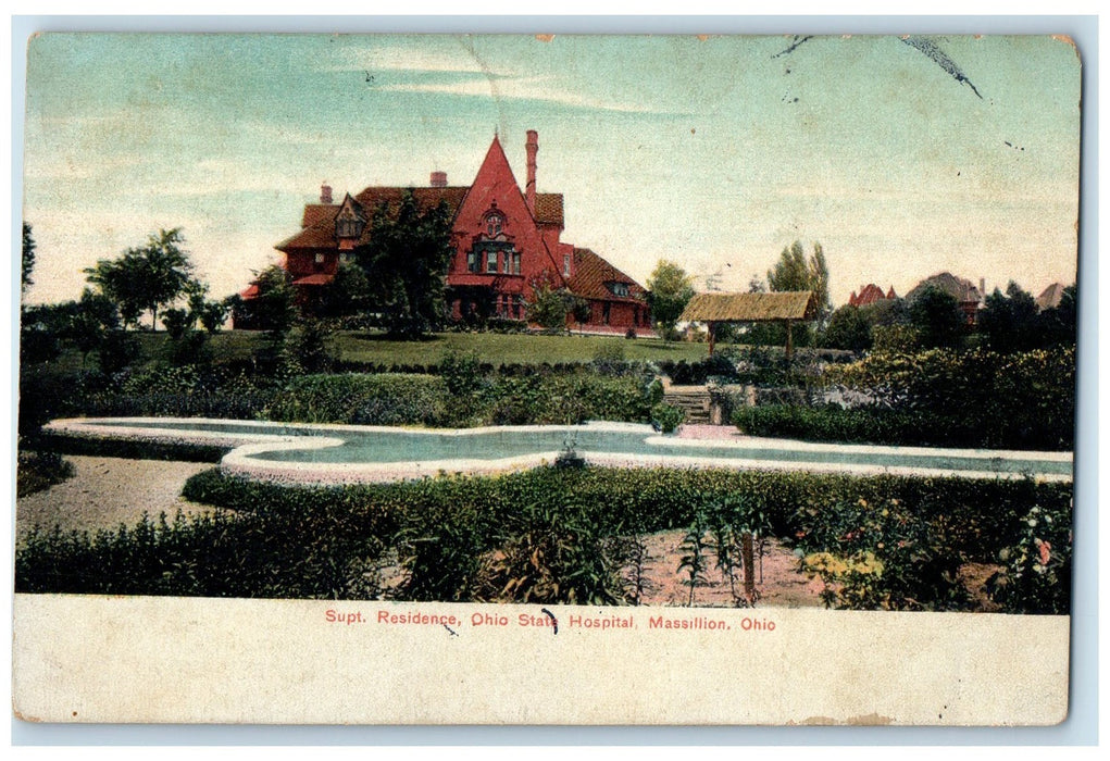 1907 Supt. Residence Ohio State Hospital Massillon Ohio OH Posted Trees Postcard