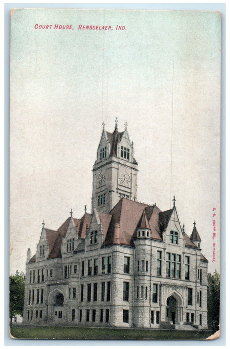 c1910s Court House Exterior Roadside Rensselaer Indiana IN Posted Trees Postcard