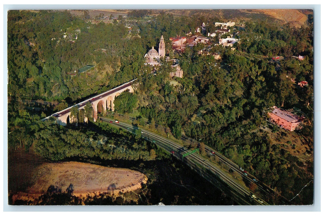 1965 Aerial View Of Balboa Park Tower Bridge San Diego California CA Postcard