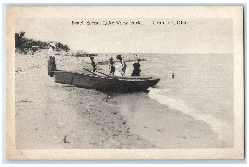 c1940's Beach Scene Lake View Park Conneaut Ohio OH Unposted Children Postcard