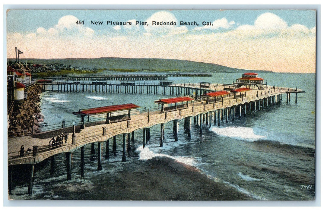 c1910's New Pleasure Pier Scene Redondo Beach California CA Unposted Postcard