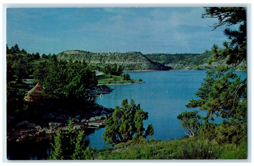 c1950's Morning Scene At Guernsey Reservoir Lake State Park Wyoming WY Postcard
