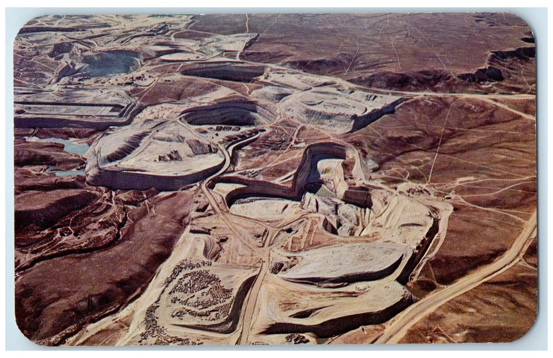 c1950's Aerial View Open Pit Uranium Mining In Gas Hill Wyoming WY Postcard