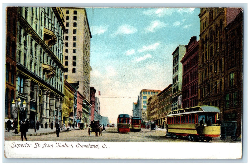 c1905's Superior Street From Viaduct Cleveland Ohio OH Unposted Trolley Postcard