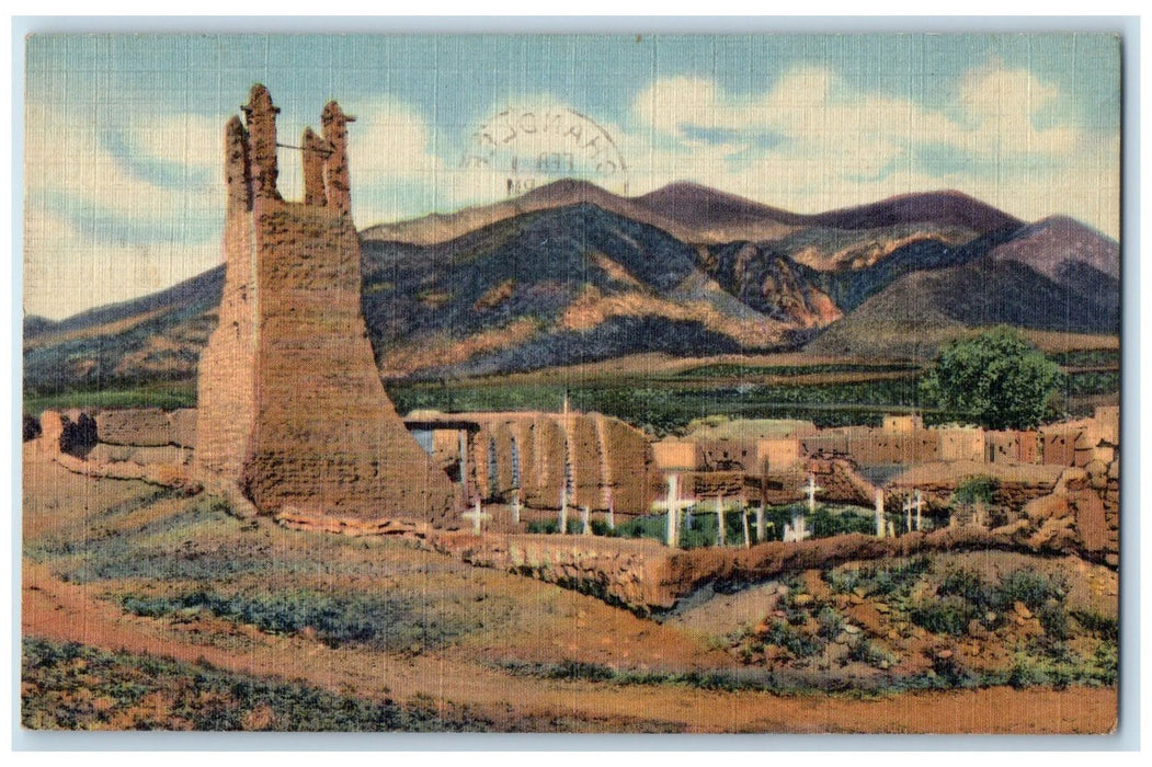 1954 Ruins Of Old Indian Mission Scene Taos Pueblo New Mexico NM Posted Postcard