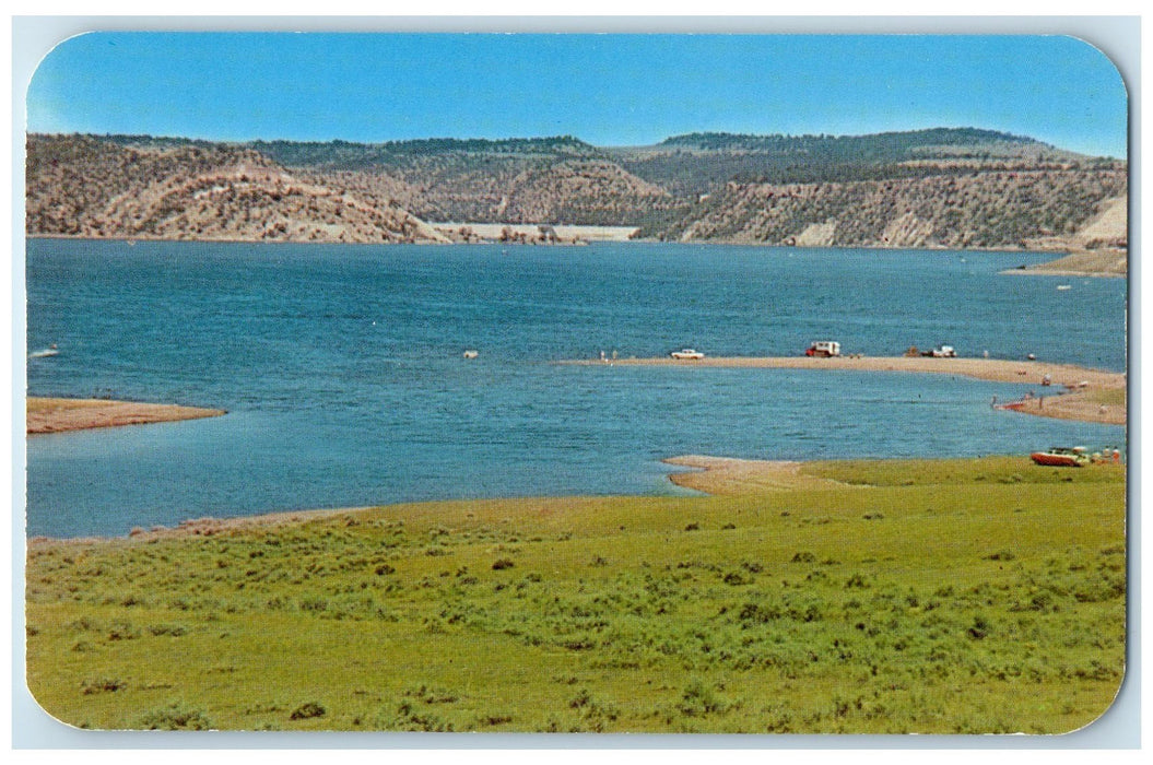 c1950 Glendo Reservoir North Platte River Cars People Glendo Wyoming WY Postcard