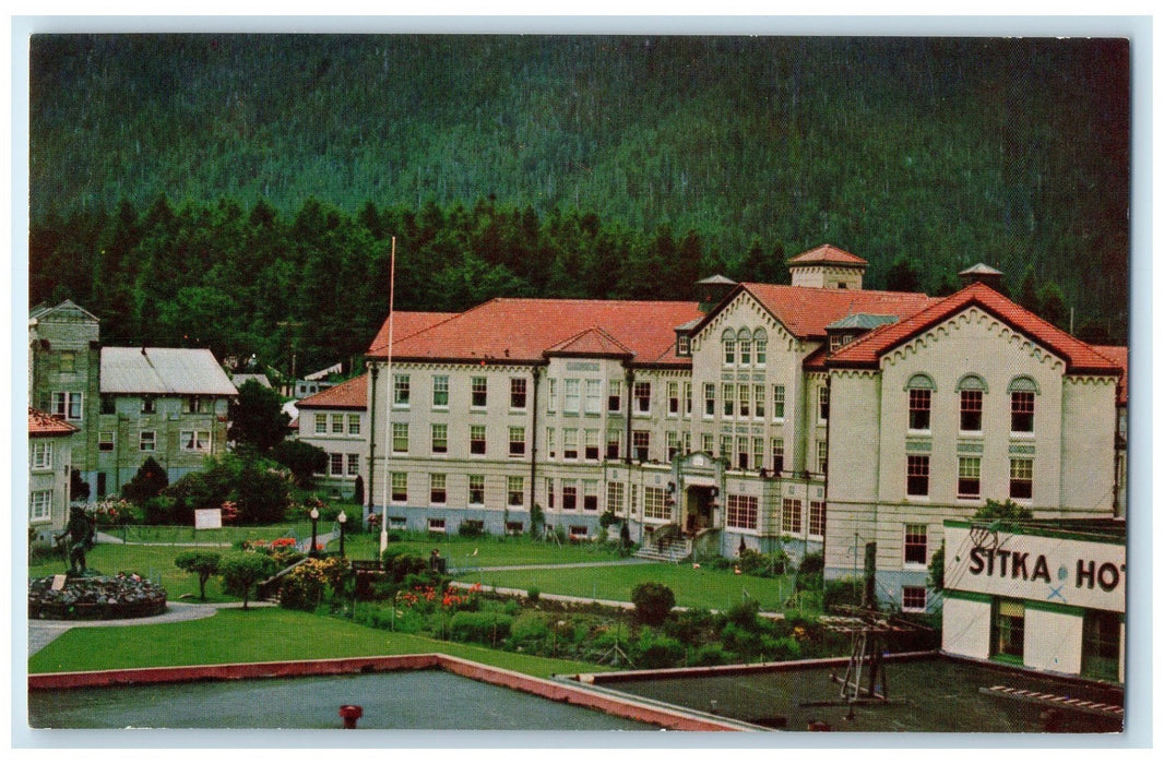 c1950 Alaska Pioneer Home Former Site Of Russian Parade Ground Sitka AK Postcard