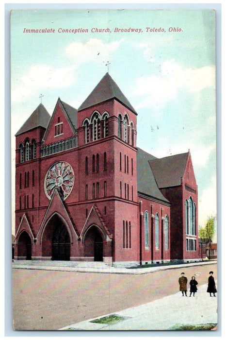 1908 Immaculate Conception Church Broadway Toledo Ohio OH Posted People Postcard