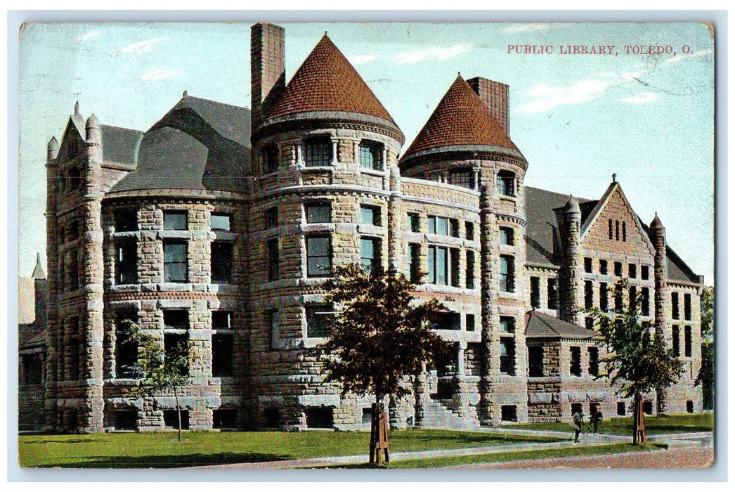 1908 Public Library Exterior Roadside Toledo Ohio OH Posted Vintage Postcard