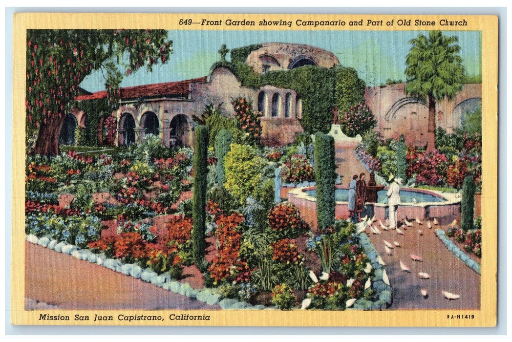 1950 Mission San Juan Capistrano San Diego California CA Posted Birds Postcard