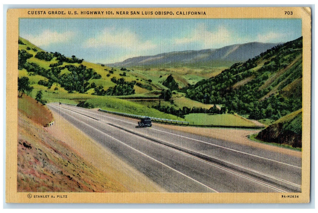 1950 Cuesta Grade Car & Trees Near San Luis Obispo California CA Posted Postcard