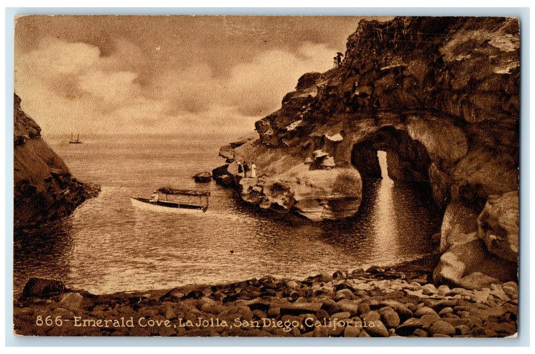 1919 Emerald Cove Boat Scene La Jolla San Diego California CA Posted Postcard