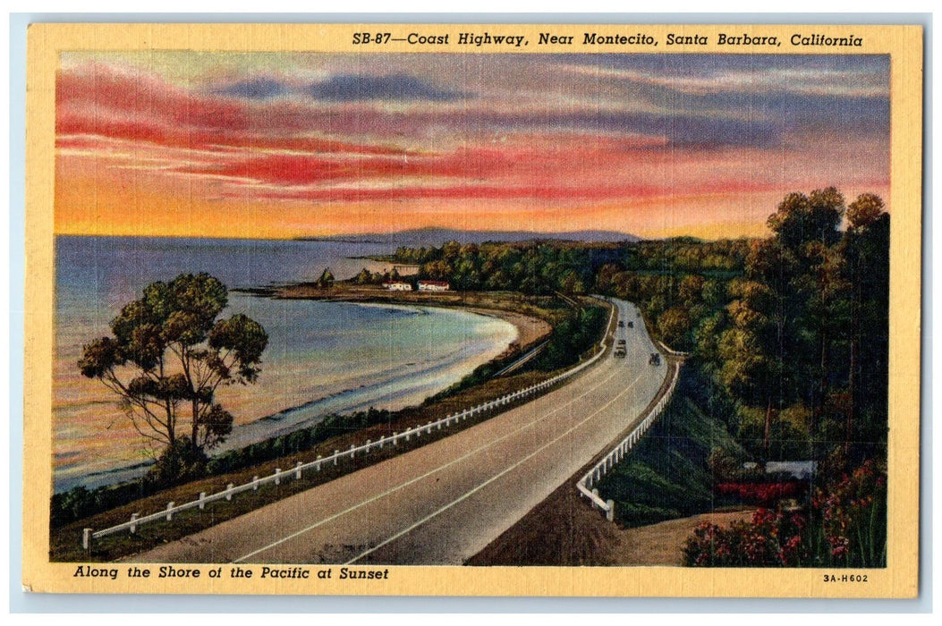 1951 Coast Highway Near Montecito Santa Barbara California CA Sunset Postcard