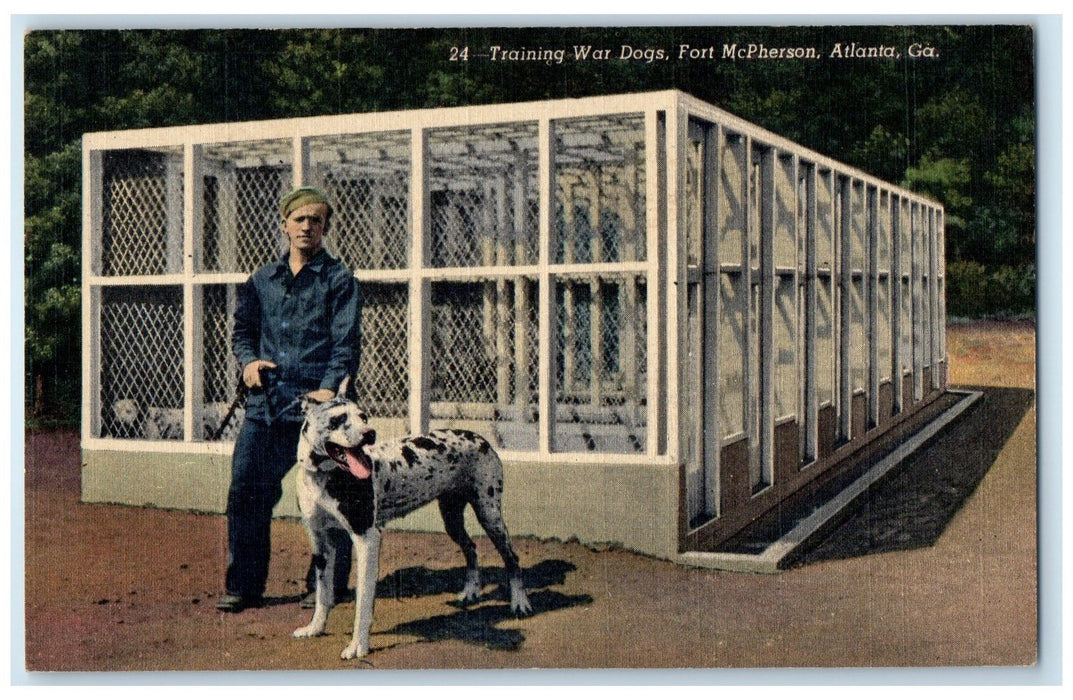 c1940's Training War Dogs Fort McPherson Atlanta Georgia GA Unposted Postcard