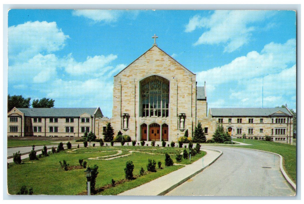 c1950 St. Patrick's Catholic Church Building Entrance Door Rockford IL Postcard