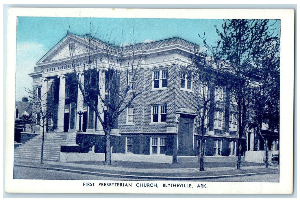 c1920 First Presbyterian Church Building Stairs Blytheville Arkansas AR Postcard