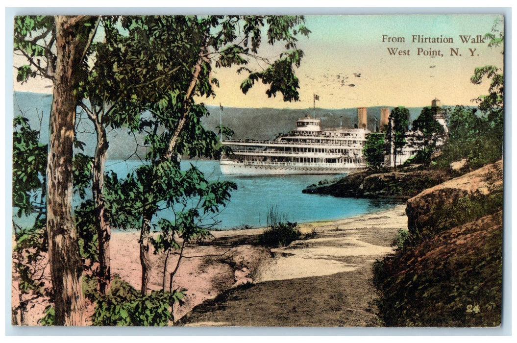 1933 From Flirtation Walk Steamship West Point New York NY Posted Trees Postcard