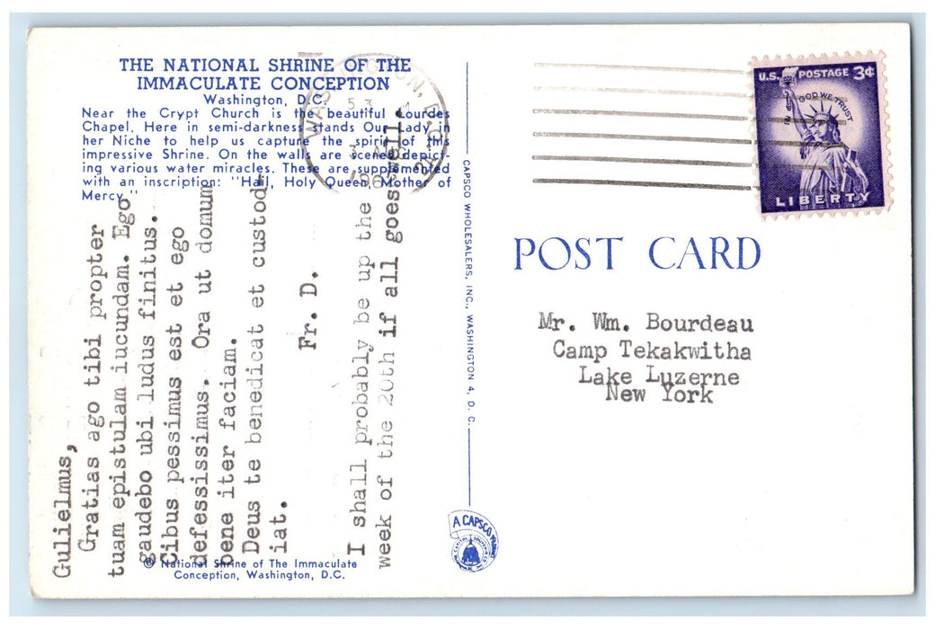 1962 The National Shrine Of The Immaculate Conception Washington DC Postcard