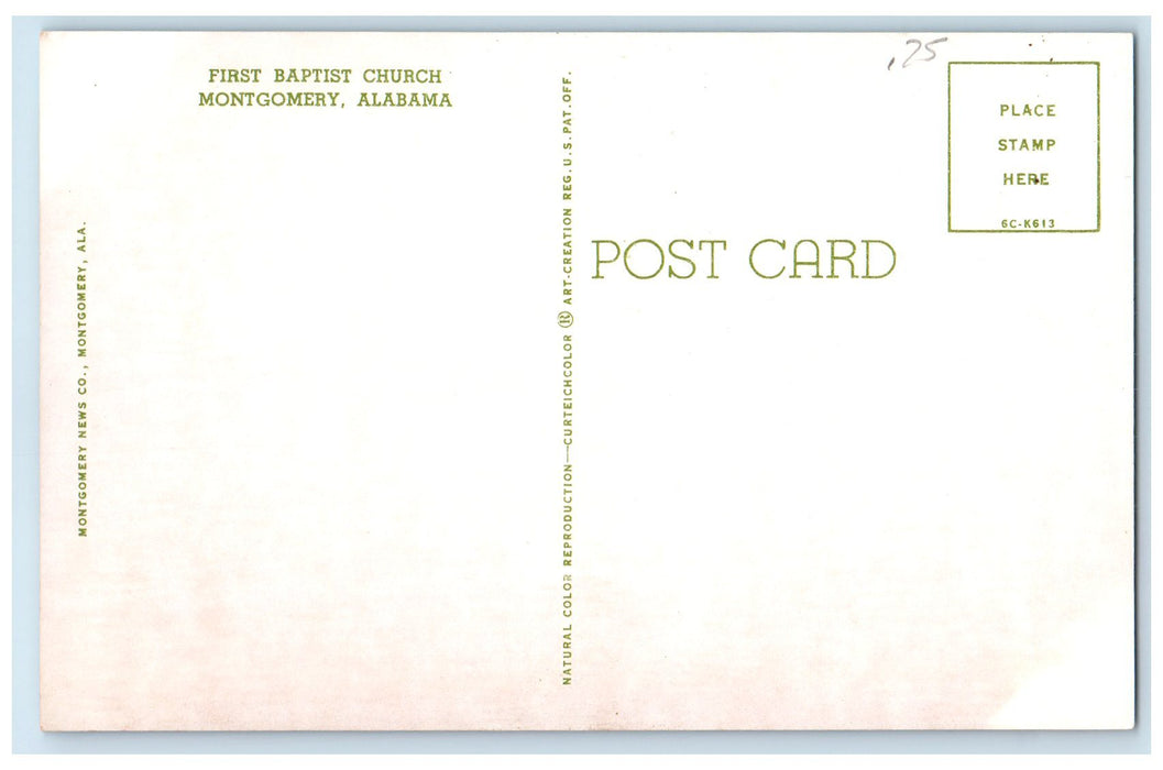 c1960's First Baptist Church Exterior Roadside Montgomery Alabama AL Postcard