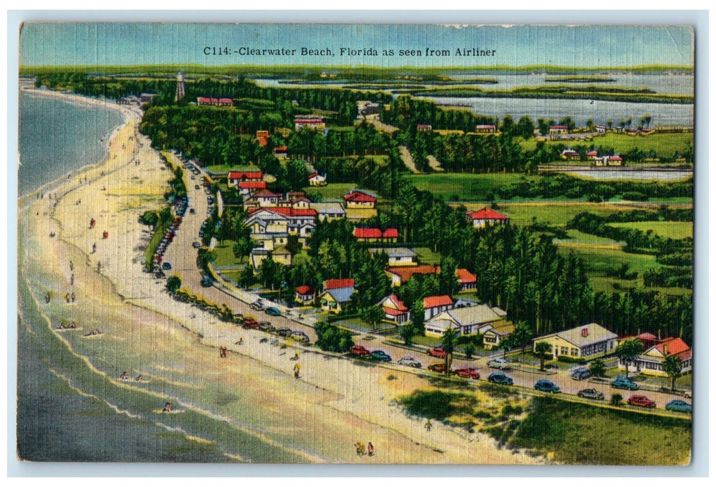 c1940's Seen From Airliner Clearwater Beach Florida FL Unposted Cars Postcard