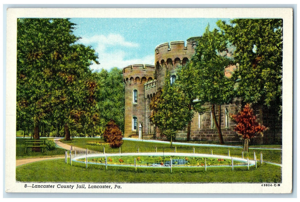 c1940's Lancaster County Jail Exterior Lancaster Pennsylvania PA Trees Postcard