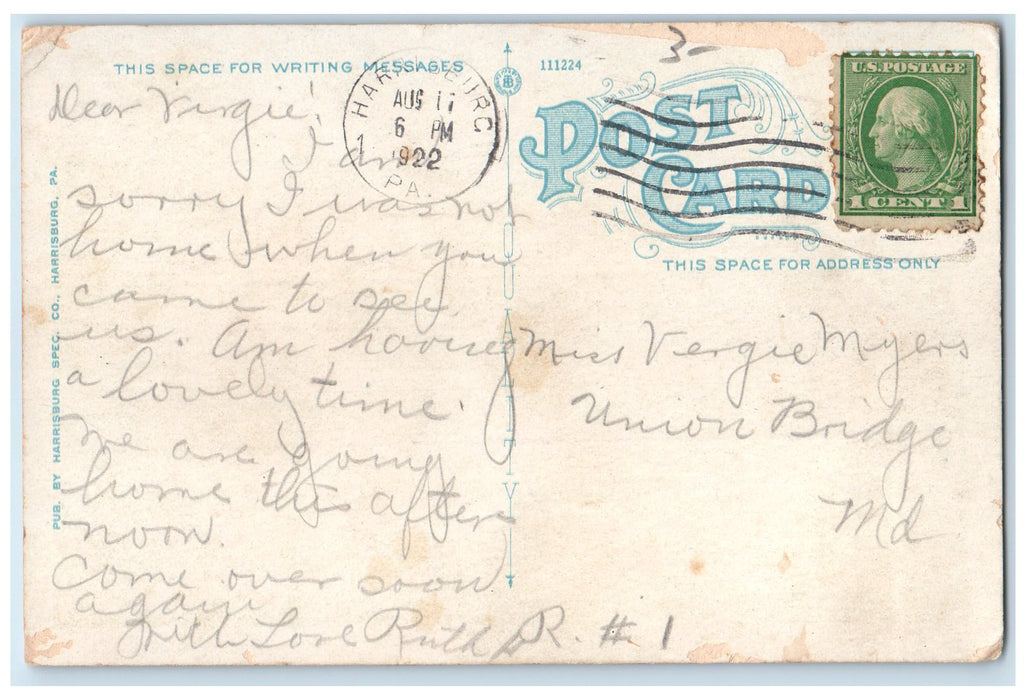 1922 Bathing Beach Scene Harrisburg Pennsylvania PA Posted Vintage Postcard