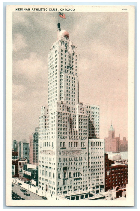 c1905 Medinah Athletic Club Building Tower US Flag Chicago Illinois IL Postcard