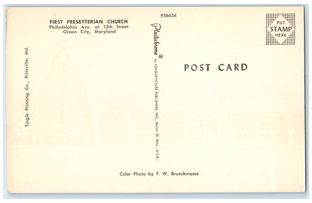 c1960's First Presbyterian Church Exterior Scene Ocean City Maryland MD Postcard