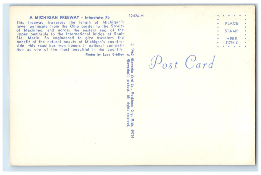 c1960's A Michigan Freeway Interstate 75 Mackinac Michigan MI Unposted Postcard