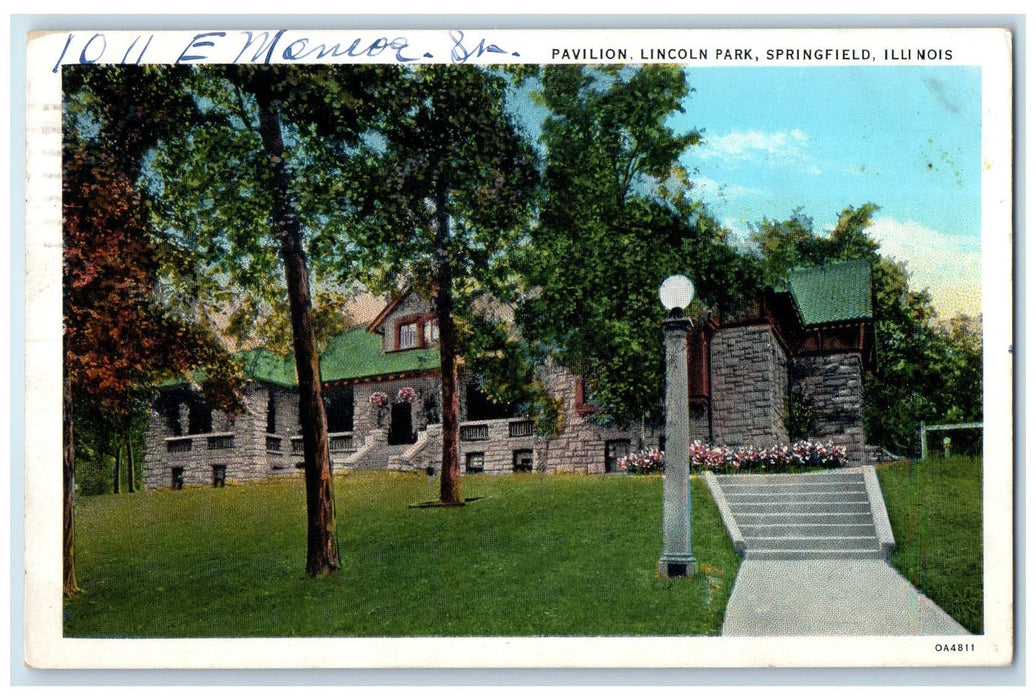 1942 Pavilion Lincoln Park Building Stairs View Springfield Illinois IL Postcard