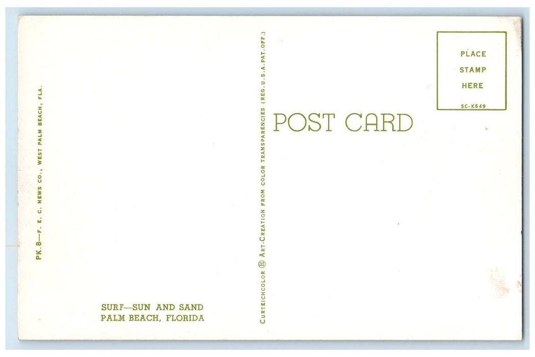 c1960's Surf Sun And Sand Tents Scene Palm Beach Florida FL Unposted Postcard
