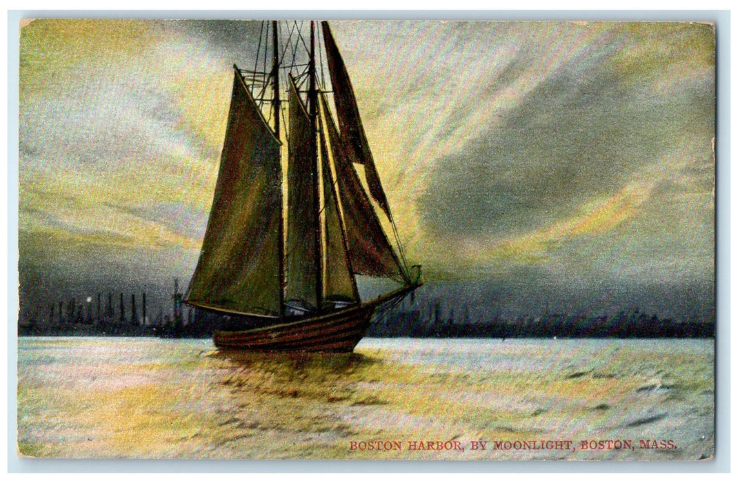 c1910's Boston Harbor By Moonlight Boston Massachusetts MA Unposted Postcard