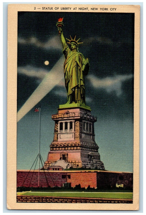 1939 Statue Of Liberty Moon New York City New York NY Posted Vintage Postcard