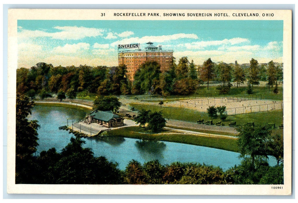 c1920's Rockefeller Park Sovereign Hotel Lake Harbor Boats Cleveland OH Postcard