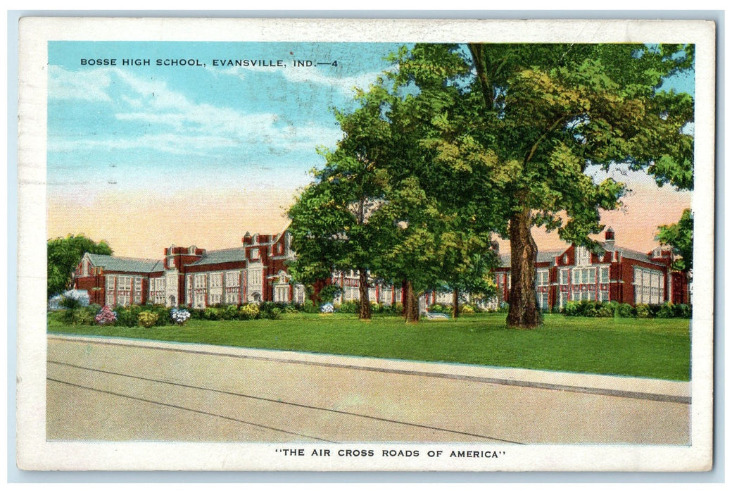 1934 The Air Cross Roads Bosse High School Roadside Evansville IN Trees Postcard