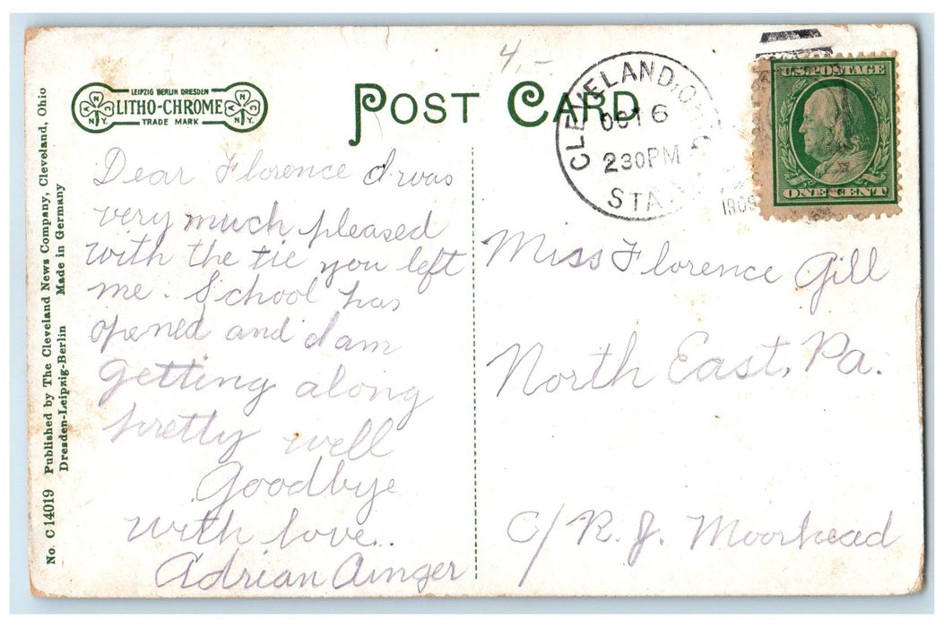 1909 Technical High School Campus Building Classic Cars Cleveland OH Postcard
