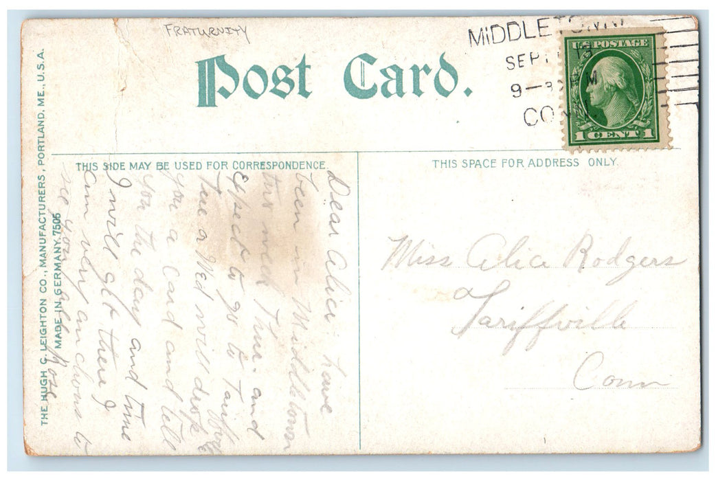 c1910's Phi Nu Theta Dirt Road Building View Middletown Connecticut CT Postcard