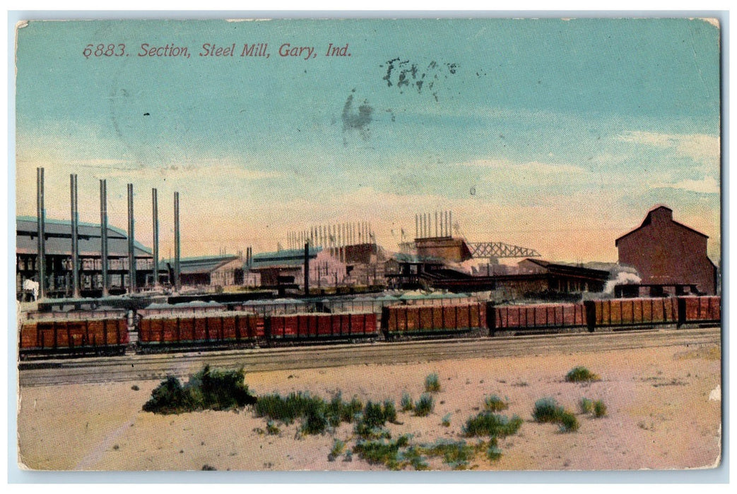 1912 Section Steel Mill Train Railway Gary Indiana IN Posted Vintage Postcard