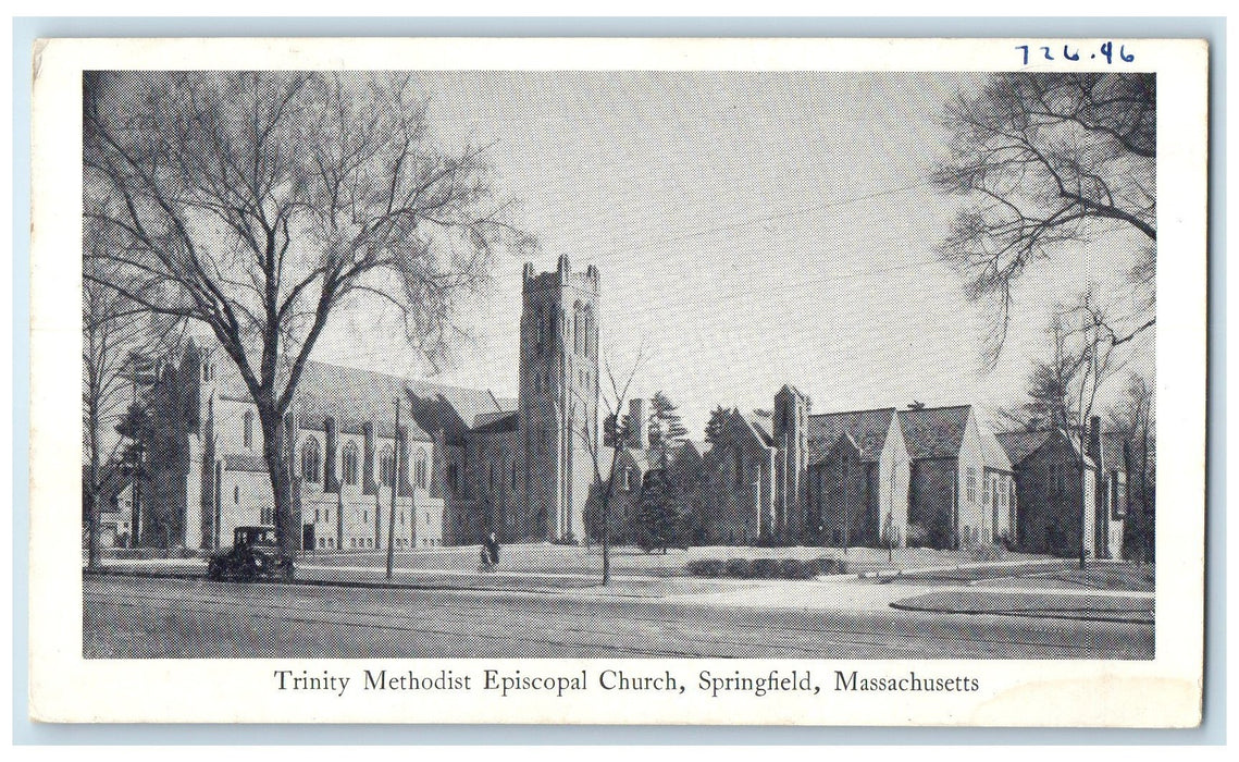 c1920s Trinity Methodist Episcopal Church Exterior Springfield MA Trees Postcard