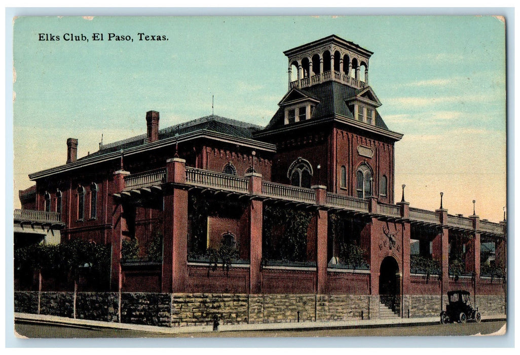 c1910's Elks Club Exterior Roadside El Paso Texas TE Unposted Vintage Postcard